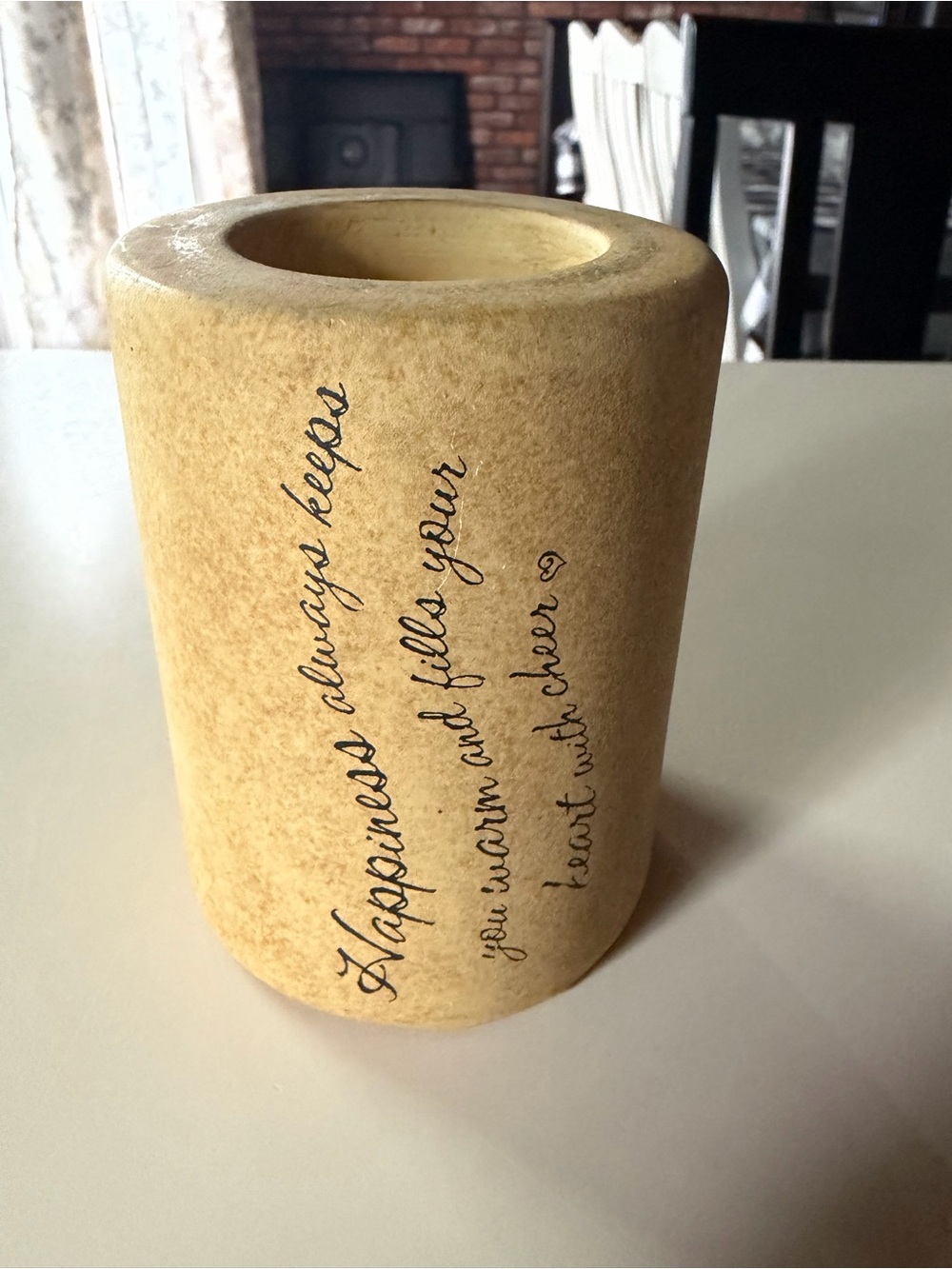 Warm Beige Ceramic Sentiment Candle Holder